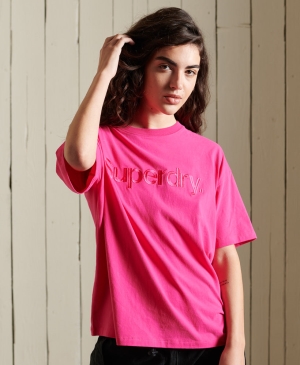 Superdry Code Core Logo Linear Oversize Crew T-shirts Lila | IFZLCBX-76