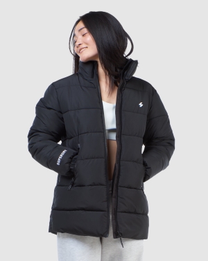 Superdry Longline Sports Puffer Jacke Schwarz | TBZHLCE-65