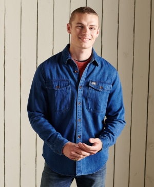 Superdry Studios Micro Check Baumwoll Hemd Navy | QTDOHGX-26