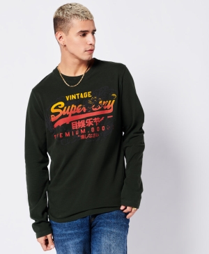 Superdry Vintage Embroidery Baumwoll/Cash Crew Oberteile Blau | HSDXOGU-93